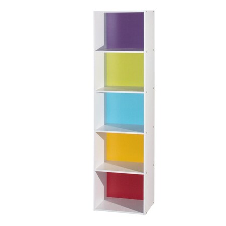 Hodedah 59.06 x 11.77 x 15.91 in. 5-Shelf Bookcase, Rainbow HID25 RAINBOW
